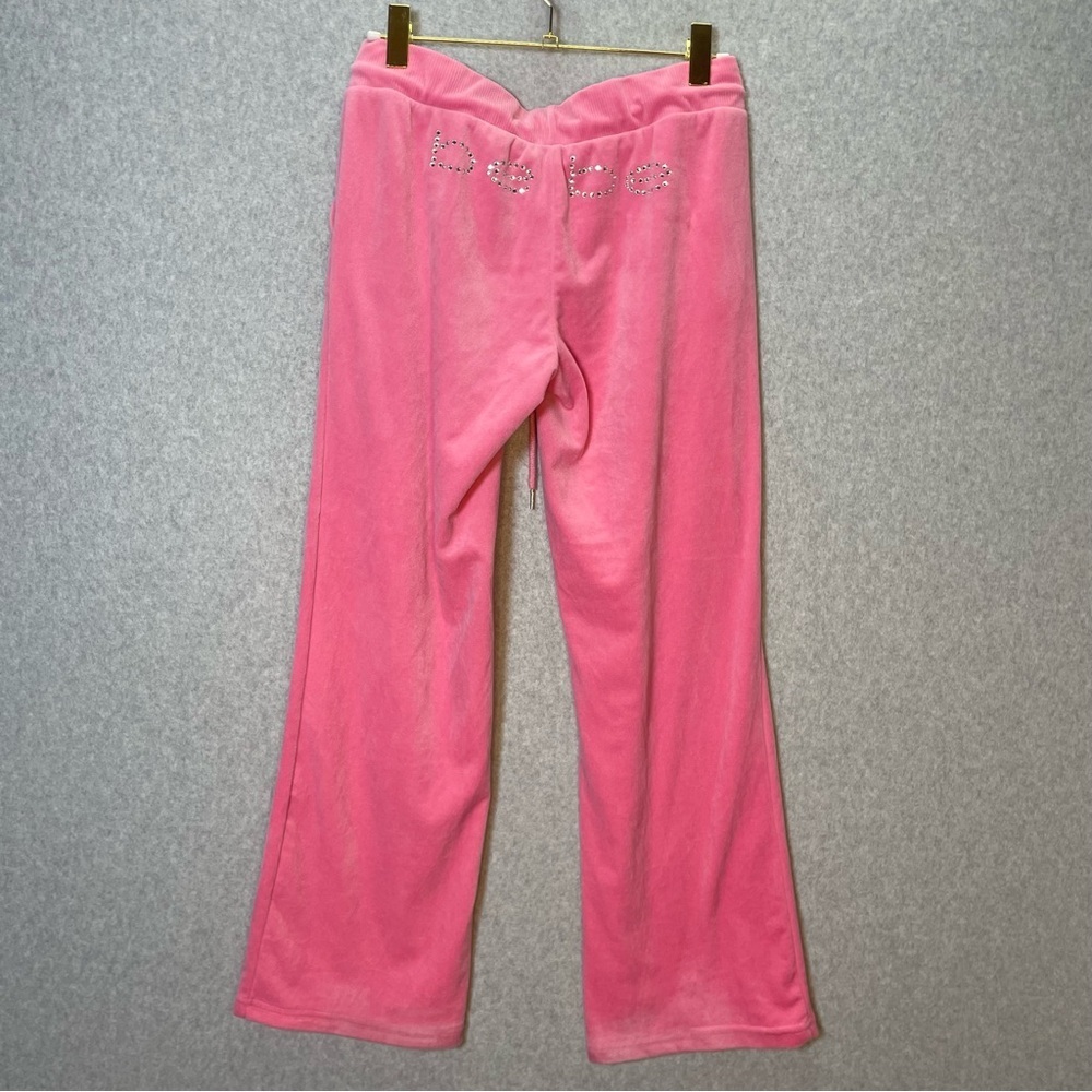 Bebe Y2K Pink Rhinestone Logo Velour Jacket and Pant Set - Picture 3 of 8